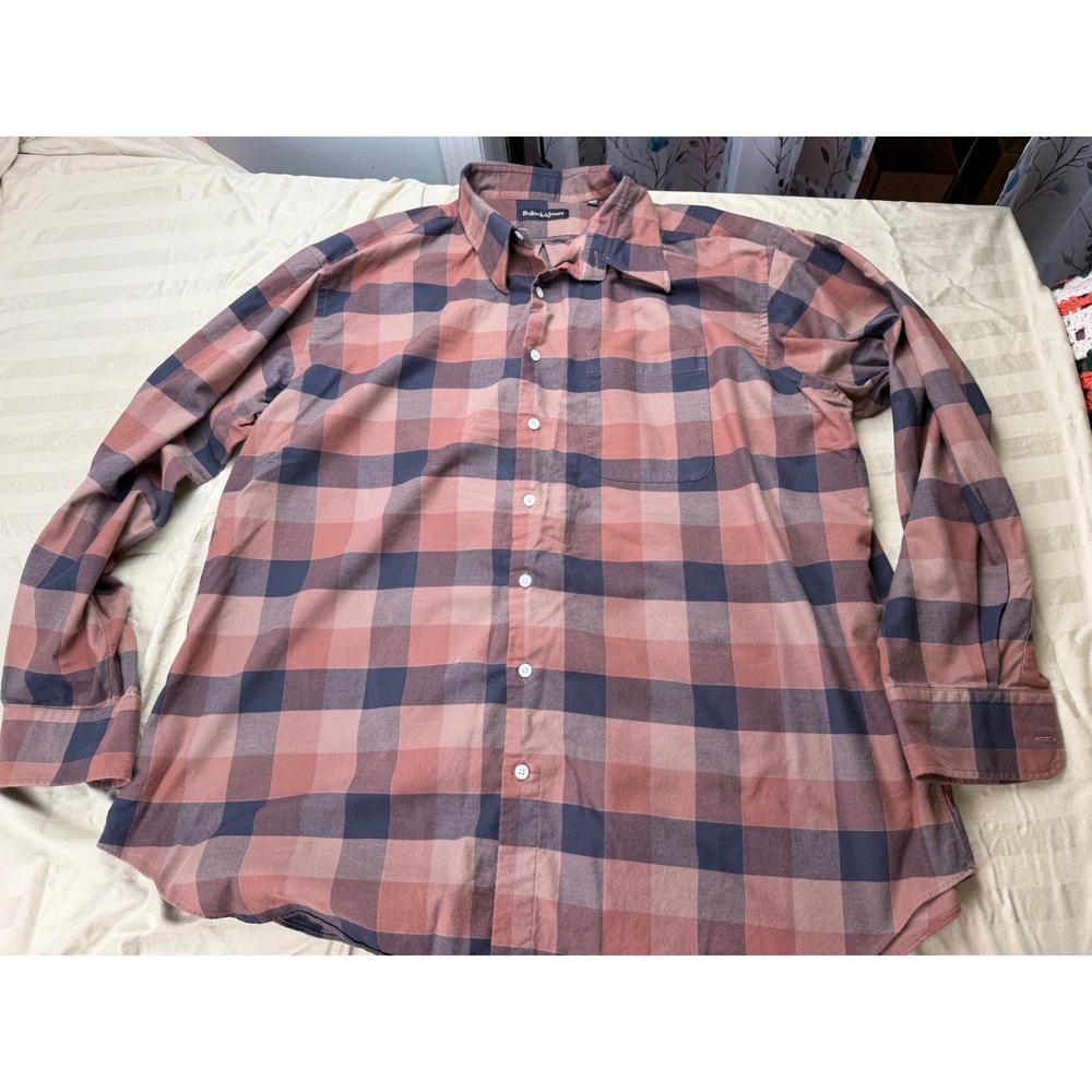 Bullock & Jones Mens XXL Plaid Button Down Shirt Brown Blue 100% Cotton USA Made
